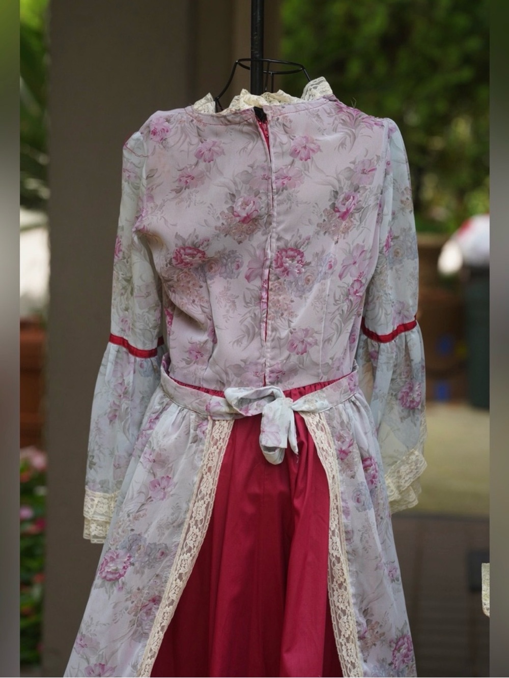 Romantic Floral Renaissance Dress with Red Corset | Victorian Fairy Tale Gown - Picture 2 of 6